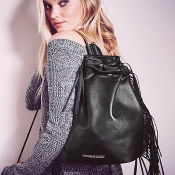 Victoria's Secret Black Fringe Backpack Knapsack Like New - Picture 4 of 8
